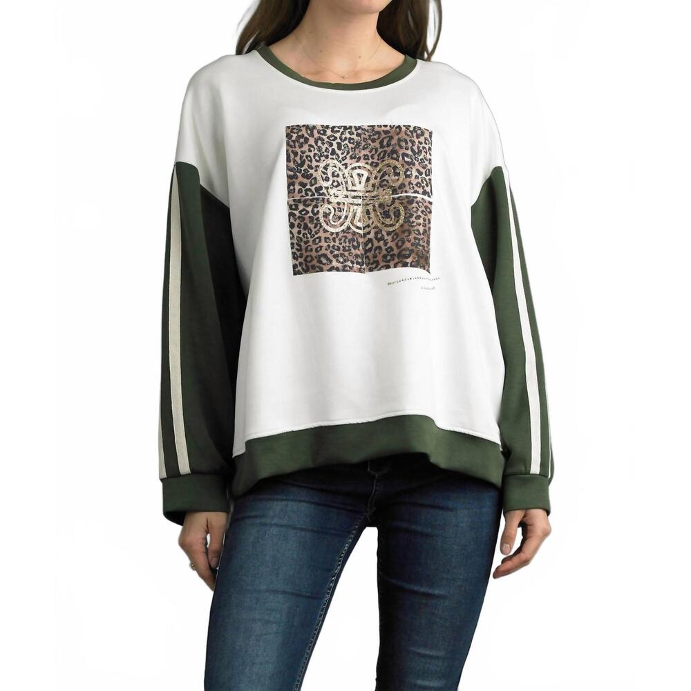 NEW TEMPO PARIS animal print sweatshirt in olive